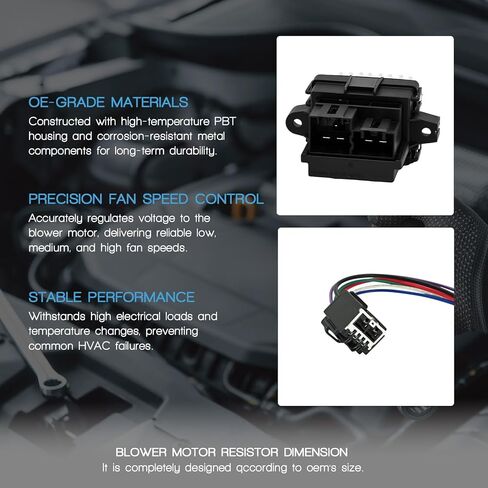 HVAC Blower Motor Resistor with Wire Harness Compatible with Jeep Grand Cherokee Grand Wagoneer Replacement for Dodge Challenger Charger Durango Grand Caravan Magnum Relpace 68079480AA JA1909 in Kuwait