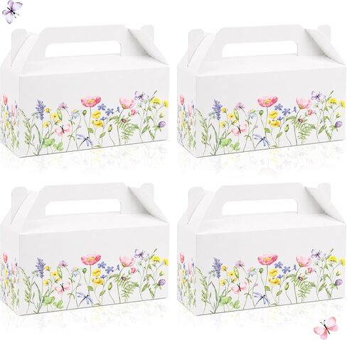 25 PCS Wild Flower Gift Boxes, Spring Party Favor Boxes Treat Birthday Candy Boxes, Wildflower Gift Floral Packaging Treat Bags Perfect for Cupcake Cookie Gable Goodie DIY Crafting Baby Shower Wedding Graduation, 6.2x3.5x3.5 inches in Saudi Arabia