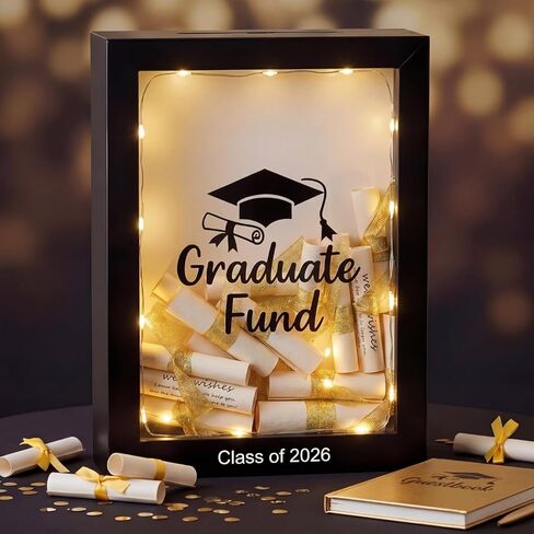 Vicenpal Graduate Fund Cash Holder 2026 Graduation Gifts Class of 2026 Money Gift Box Kit Centerpiece with LED Lights and Gold Glitter Ribbon for College High School Congrats Grad Party Supplies in Kuwait