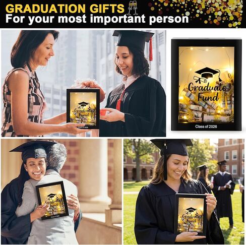 Vicenpal Graduate Fund Cash Holder 2026 Graduation Gifts Class of 2026 Money Gift Box Kit Centerpiece with LED Lights and Gold Glitter Ribbon for College High School Congrats Grad Party Supplies in Kuwait