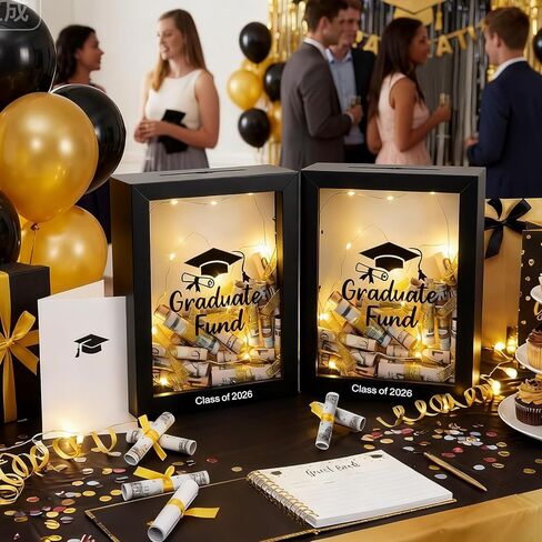 Vicenpal Graduate Fund Cash Holder 2026 Graduation Gifts Class of 2026 Money Gift Box Kit Centerpiece with LED Lights and Gold Glitter Ribbon for College High School Congrats Grad Party Supplies in Kuwait