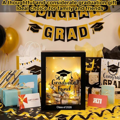 Vicenpal Graduate Fund Cash Holder 2026 Graduation Gifts Class of 2026 Money Gift Box Kit Centerpiece with LED Lights and Gold Glitter Ribbon for College High School Congrats Grad Party Supplies in Kuwait