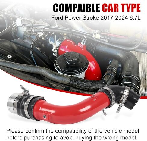 أنبوب شحن جانبي بارد لمخرج المبرد الداخلي من Turbo متوافق مع Ford Power Stroke 2017-2024 6.7L لاستبدال HC3Z-6F073-A/B، PC3Z-6F073-B (أحمر) in Kuwait