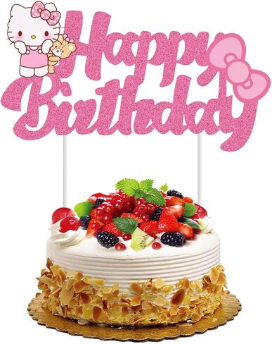 Cute Happy Birthday Cake Topper, Pink Birthday Cake Decorations, Cartoon Theme Party Cake Decorations Supplies in Saudi Arabia