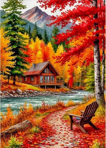 MVVMTOP Diamond Painting Kit for Adults 5D DIY Forest Cottage Full Drill Round Diamond Art Kits for Beginners Crystal Rhinestone Embroidery Painting Home Wall Decor Gift in Kuwait