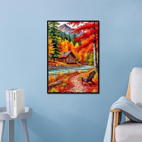 MVVMTOP Diamond Painting Kit for Adults 5D DIY Forest Cottage Full Drill Round Diamond Art Kits for Beginners Crystal Rhinestone Embroidery Painting Home Wall Decor Gift in Kuwait