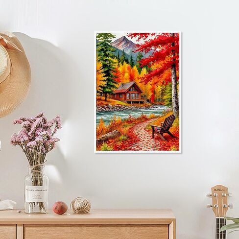 MVVMTOP Diamond Painting Kit for Adults 5D DIY Forest Cottage Full Drill Round Diamond Art Kits for Beginners Crystal Rhinestone Embroidery Painting Home Wall Decor Gift in Kuwait