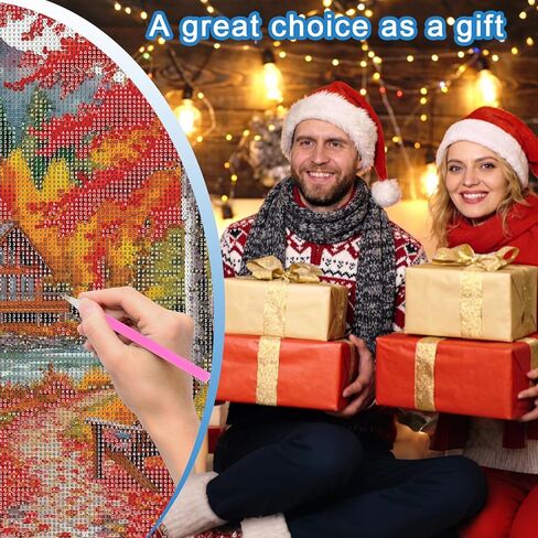 MVVMTOP Diamond Painting Kit for Adults 5D DIY Forest Cottage Full Drill Round Diamond Art Kits for Beginners Crystal Rhinestone Embroidery Painting Home Wall Decor Gift in Kuwait