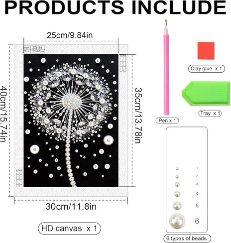 Stalente Pearl Diamond Painting Kits for Adults Dandelion, 5D Special Shape Diamond Art Kits for Beginners, Crystal Rhinestones Diamond Painting for Home Wall Decoration Gift 12×16inch, Flower in Kuwait