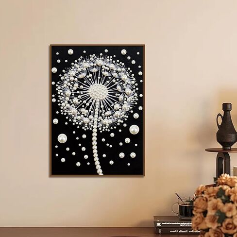 Stalente Pearl Diamond Painting Kits for Adults Dandelion, 5D Special Shape Diamond Art Kits for Beginners, Crystal Rhinestones Diamond Painting for Home Wall Decoration Gift 12×16inch, Flower in Kuwait
