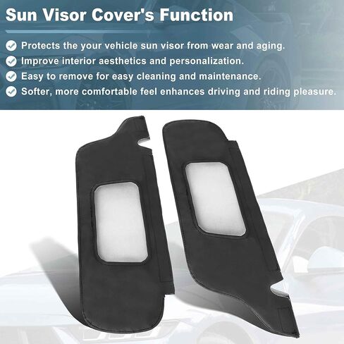 Sun Visor Cover for Ford for Mustang 1994-2004, Vinyl Leather Trim, Car Sunvisor Protector Covering, Left and Right Side, Anti-Scratch, Black, 2 Pcs in Kuwait