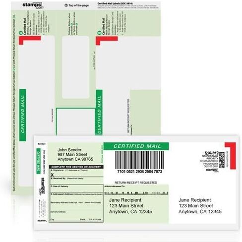 Certified Mail Printable Labels w/Return Receipt, 25 Sheets, for Laser Printers, Self-Adhesive Sheets for Business or Shipping Use, Requires Postage Software in Saudi Arabia