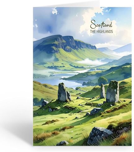 Stonehouse Collecion Scottish Highlands Scenic Notecard with Envelope, Single Card and Envelope, Blank Inside – 5.5" x 4.25" – Made in USA in Kuwait