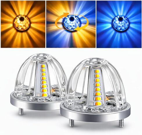 Dual-Color Amber White Watermelon Lights 2PCS, 30 LED 360° Rotating & Steady Dual Mode Side Marker Light, 12V-24V Clear Lens Turn Signal Tail Stop Lights for Semi Truck Trailer RV in Saudi Arabia