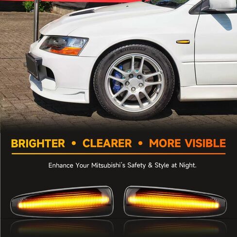1 زوج الجبهة LED أضواء العلامات الجانبية لميتسوبيشي أوتلاندر/لانسر 2008-2013 بدوره أضواء الإشارة الحاجز مصابيح Sidemarker | عدسة سوداء ضوء LED أصفر كهرماني | يستبدل # 8351A001 in Kuwait