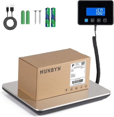 MUNBYN RW403B طابعة ملصقات حرارية بلوتوث + 2 بوصة دائرة شفافة ذاتية اللصق مقاومة للماء ملصق حراري + IPS03 440 رطل للمقياس البريدي in Kuwait