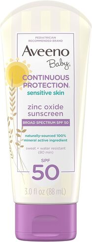 Aveeno Baby Continuous Protection Zinc Oxide Mineral Sunscreen Lotion for Sensitive Skin with Broad Spectrum SPF 50, Tear-Free, Sweat- & Water-Resistant, Travel-Size, 3 fl. Oz in Saudi Arabia