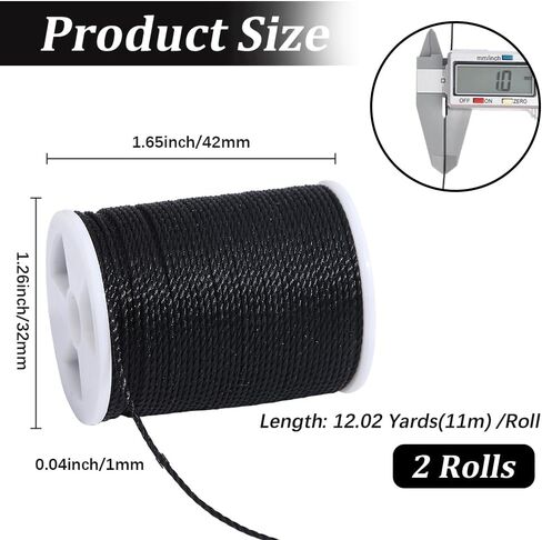 2 Rolls 24 Yards 1MM Black Round Wax Cord Polyester Beading Rope Thread String Sturdy Waxed Taiwan Twist Cords for Jewelry Making Bracelets Necklaces Waist Macrame Vases Decor Supplies in Saudi Arabia