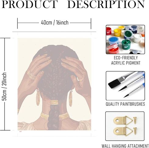RLTXBUK Paint by Numbers Kit for Adults, Braided Hair Beauty DIY Oil Painting Canvas 16x20 Inch, African Style Portrait Wall Art Home Decor Gift in Saudi Arabia