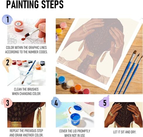 RLTXBUK Paint by Numbers Kit for Adults, Braided Hair Beauty DIY Oil Painting Canvas 16x20 Inch, African Style Portrait Wall Art Home Decor Gift in Saudi Arabia