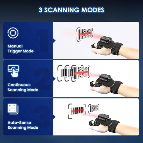 Eyoyo قفاز يمكن ارتداؤه ماسح الباركود: 1D 2D إصبع حلقي لاسلكي بلوتوث QR Code Scanner، اليد اليسرى واليمنى يمكن ارتداؤها، قارئ رمز شريطي صغير متوافق مع iPhone iPad Tablet Android in Kuwait