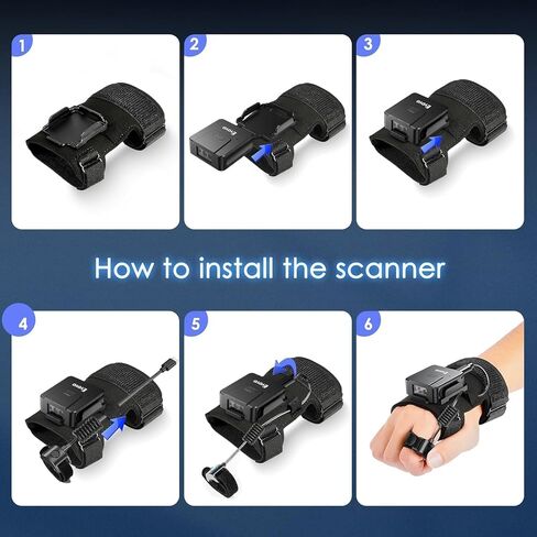 Eyoyo قفاز يمكن ارتداؤه ماسح الباركود: 1D 2D إصبع حلقي لاسلكي بلوتوث QR Code Scanner، اليد اليسرى واليمنى يمكن ارتداؤها، قارئ رمز شريطي صغير متوافق مع iPhone iPad Tablet Android in Kuwait