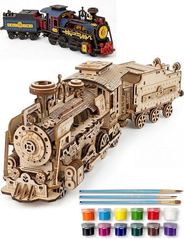 BOOZUU 3D Wooden Steam Train Puzzle - Paintable Vintage Locomotive Model Kit, 268 Pcs Mechanical Train Craft for Adults Teens 14+, Home Decor Gift for Birthdays and Fathers Day in Saudi Arabia