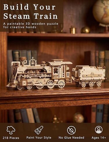 BOOZUU 3D Wooden Steam Train Puzzle - Paintable Vintage Locomotive Model Kit, 268 Pcs Mechanical Train Craft for Adults Teens 14+, Home Decor Gift for Birthdays and Fathers Day in Saudi Arabia