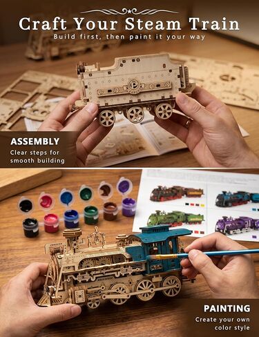 BOOZUU 3D Wooden Steam Train Puzzle - Paintable Vintage Locomotive Model Kit, 268 Pcs Mechanical Train Craft for Adults Teens 14+, Home Decor Gift for Birthdays and Fathers Day in Saudi Arabia