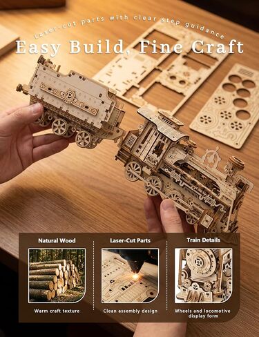 BOOZUU 3D Wooden Steam Train Puzzle - Paintable Vintage Locomotive Model Kit, 268 Pcs Mechanical Train Craft for Adults Teens 14+, Home Decor Gift for Birthdays and Fathers Day in Saudi Arabia