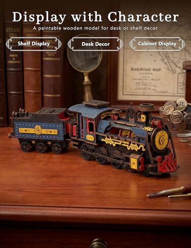 BOOZUU 3D Wooden Steam Train Puzzle - Paintable Vintage Locomotive Model Kit, 268 Pcs Mechanical Train Craft for Adults Teens 14+, Home Decor Gift for Birthdays and Fathers Day in Saudi Arabia
