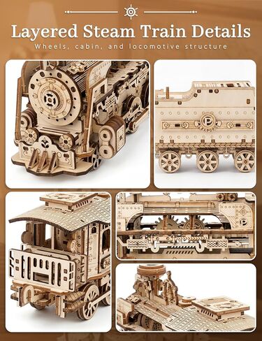 BOOZUU 3D Wooden Steam Train Puzzle - Paintable Vintage Locomotive Model Kit, 268 Pcs Mechanical Train Craft for Adults Teens 14+, Home Decor Gift for Birthdays and Fathers Day in Saudi Arabia
