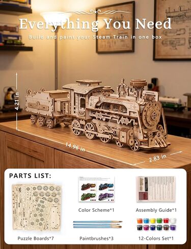 BOOZUU 3D Wooden Steam Train Puzzle - Paintable Vintage Locomotive Model Kit, 268 Pcs Mechanical Train Craft for Adults Teens 14+, Home Decor Gift for Birthdays and Fathers Day in Saudi Arabia