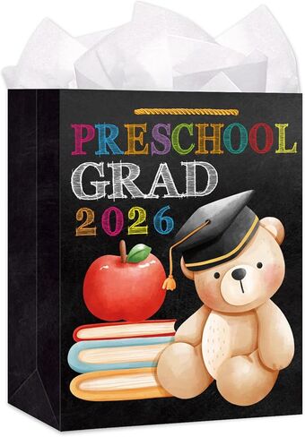 حقيبة هدايا WaaHome Pre-K التخرج للبنين والبنات 2026-11.5 بوصة أكياس هدايا التخرج لمرحلة ما قبل الروضة المتوسطة مع مناديل ورقية ومقبض، حقيبة تغليف ورقية للتخرج للأطفال من الابنة والحفيدة in Kuwait