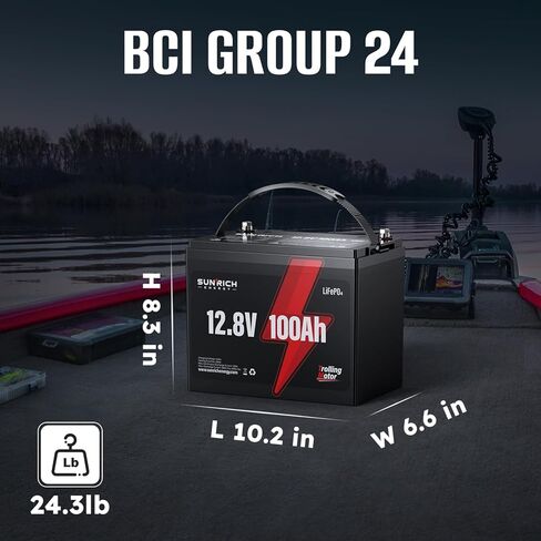 12V 100Ah LiFePO4 Battery for Trolling Motors, Bluetooth Monitoring, BCI Group 24, Self-Heating, Ideal for Marine, Boats, Fish Finders, Kayaks & RVs in Saudi Arabia