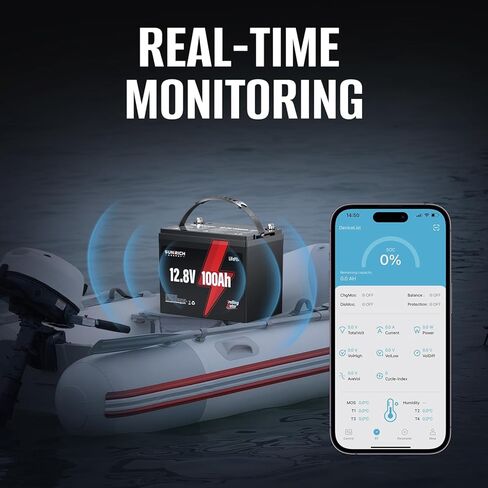 12V 100Ah LiFePO4 Battery for Trolling Motors, Bluetooth Monitoring, BCI Group 24, Self-Heating, Ideal for Marine, Boats, Fish Finders, Kayaks & RVs in Saudi Arabia