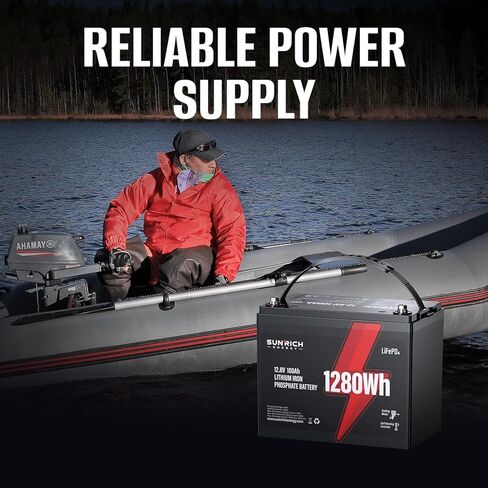 12V 100Ah LiFePO4 Battery for Trolling Motors, Bluetooth Monitoring, BCI Group 24, Self-Heating, Ideal for Marine, Boats, Fish Finders, Kayaks & RVs in Saudi Arabia