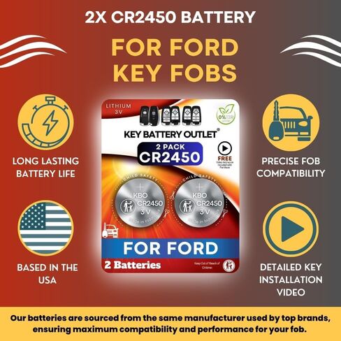 Key Fob Battery for Ford & Lincoln (2-Pack) CR2450 – Explorer, Expedition, Fusion, Edge, Bronco, Ranger, Mustang – Remote Key Battery Replacement Kit in Saudi Arabia