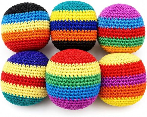 6Pcs Handmade Knitted Footbag, Colorful Crochet Footbag Sacks, 2026 Upgraded Footbags Knitted, Soft Pellet Filled Sack for Skill Training, Random Color and Style Sent in Saudi Arabia