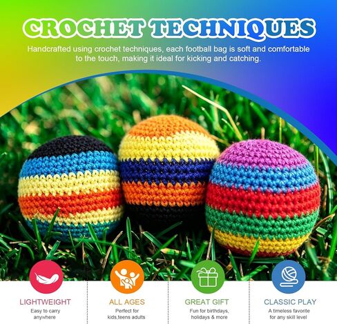 6Pcs Handmade Knitted Footbag, Colorful Crochet Footbag Sacks, 2026 Upgraded Footbags Knitted, Soft Pellet Filled Sack for Skill Training, Random Color and Style Sent in Saudi Arabia
