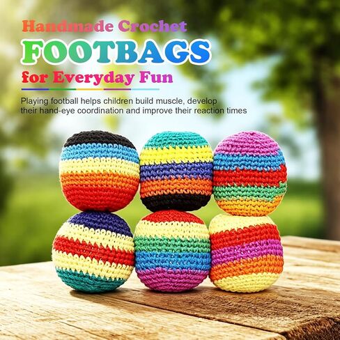 6Pcs Handmade Knitted Footbag, Colorful Crochet Footbag Sacks, 2026 Upgraded Footbags Knitted, Soft Pellet Filled Sack for Skill Training, Random Color and Style Sent in Saudi Arabia