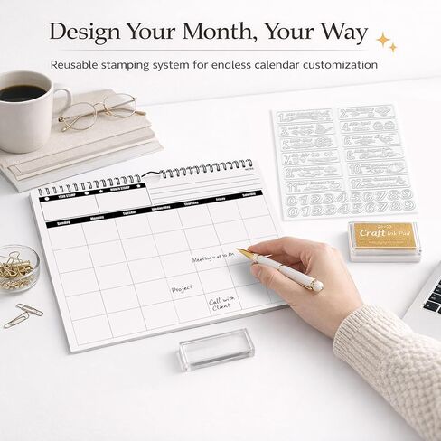 Wall Calendar 2026-2027 - Runs from June 2026 to May 2027 - 11.8" x 8.6" Custom Monthly 2026 Calendar&monthly planner, Wall Calender with DIY Stamps, 24 Sheets, Gold Ink Pad & Bag for Home Office Organizing in Kuwait
