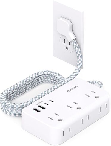 Power Strip Extension Cord - 6 Outlets and 4 USB (2 USB C), Braided Cord with Ultra Thin Flat Plug, Wall Mount, Overload Protection, Travel, Cruise Ship, Dorm Room Essentials (10FT, White) in Saudi Arabia