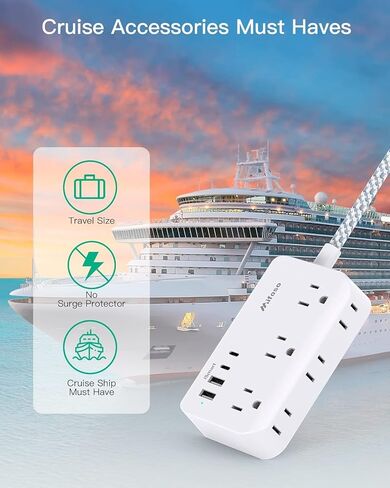 Power Strip Extension Cord - 6 Outlets and 4 USB (2 USB C), Braided Cord with Ultra Thin Flat Plug, Wall Mount, Overload Protection, Travel, Cruise Ship, Dorm Room Essentials (10FT, White) in Saudi Arabia