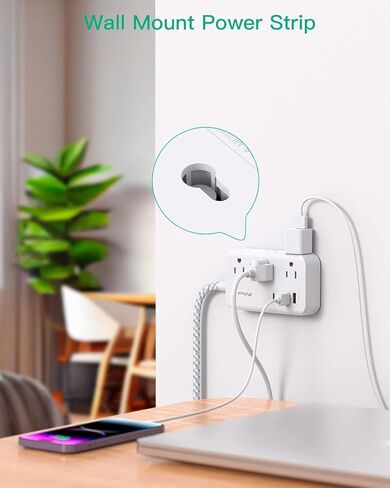 Power Strip Extension Cord - 6 Outlets and 4 USB (2 USB C), Braided Cord with Ultra Thin Flat Plug, Wall Mount, Overload Protection, Travel, Cruise Ship, Dorm Room Essentials (10FT, White) in Saudi Arabia