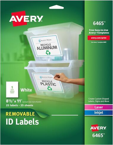 Avery Self-Adhesive Removable Laser Id Labels, White, 8.5 x 11 inches, 25 per Pack (6465) in Saudi Arabia