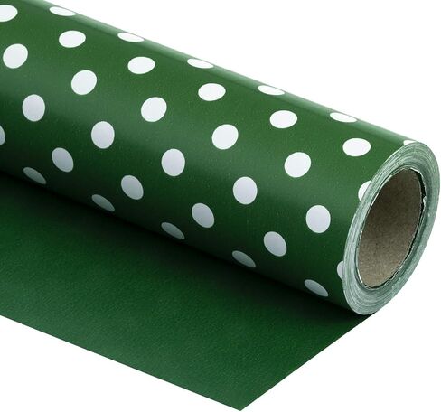 WRAPAHOLIC Reversible Wrapping Paper - Mini Roll - 17 Inch X 33 Feet - Pink and Polka Dot Design for Birthday, Holiday, Wedding, Baby Shower in Kuwait