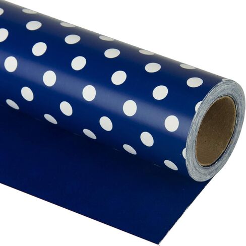 WRAPAHOLIC Reversible Wrapping Paper - Mini Roll - 17 Inch X 33 Feet - Pink and Polka Dot Design for Birthday, Holiday, Wedding, Baby Shower in Kuwait