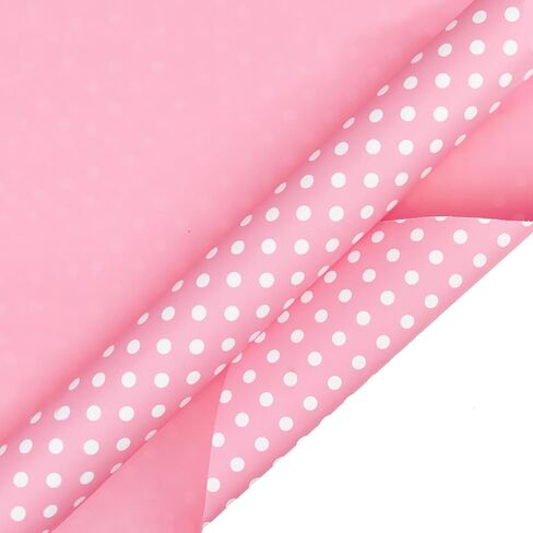 WRAPAHOLIC Reversible Wrapping Paper - Mini Roll - 17 Inch X 33 Feet - Pink and Polka Dot Design for Birthday, Holiday, Wedding, Baby Shower in Kuwait