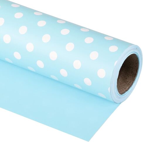 WRAPAHOLIC Reversible Wrapping Paper - Mini Roll - 17 Inch X 33 Feet - Pink and Polka Dot Design for Birthday, Holiday, Wedding, Baby Shower in Kuwait